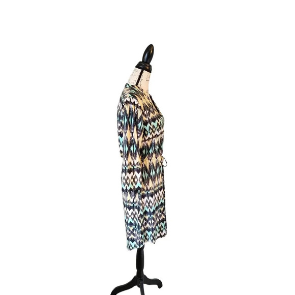 Tacera Abstract Diamond Print Multicolor Mini Dress Jersey V-Neck 3/4 Sleeve M - Picture 3 of 7